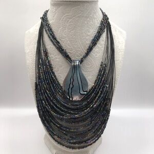 2 Multi-Strand Seed Bead & Glass pendant Necklaces
